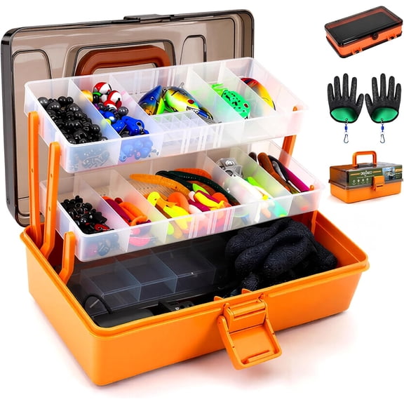 Large 3-Layer Tackle Box with Tackle Included, 417Pcs Fishing Lures Kit with Bonus Small 2-Sided Box & Gloves, Pliers, Crankbait, Hooks, Freshwater Bass Fishing Gear Gift for Men & Kids