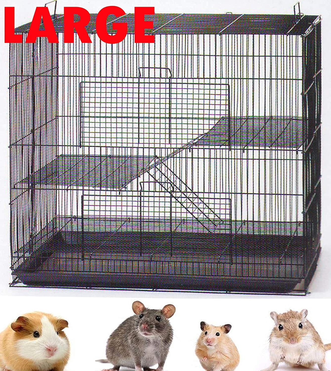 Large 3-Level With Narrow 3/8 Inch Bar Spacing Shelves Ladders All Metal Chew Free for Guinea Pig Ferret Chinchilla Sugar Glider Rats Mice Hamster Gerbil Animal Critter Cage