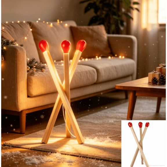 Large 3 Matchstick Shape LED Floor Lamp, Unique Match Stick Design LED Floor Lamp, Natural Wood Ambient Light for Living Room Bedroom