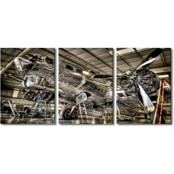 Large 3 Piece Canvas Wall Art Airplane Pictures Black and White Aircraft Art Painting Modern Home Decor Print for Home Living Room Dining Room Office Stretched and Framed Ready to Hang 60"Wx28"H