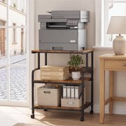 Large 3-Tier Mobile Printer Stand with Storage Shelves, 23.6" W x 18.9" D Rolling Printer Cart with Lockable Wheels, Brown Home Office Storage Table for Printer, Scanner, Fax Machine & Heat Press