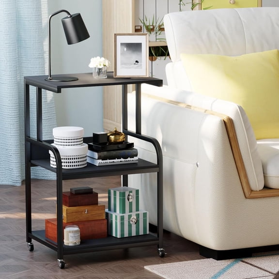Large 3 Tier Printer Stand with Wheels - Industrial Storage Cart for Office Living Room Bedroom Black