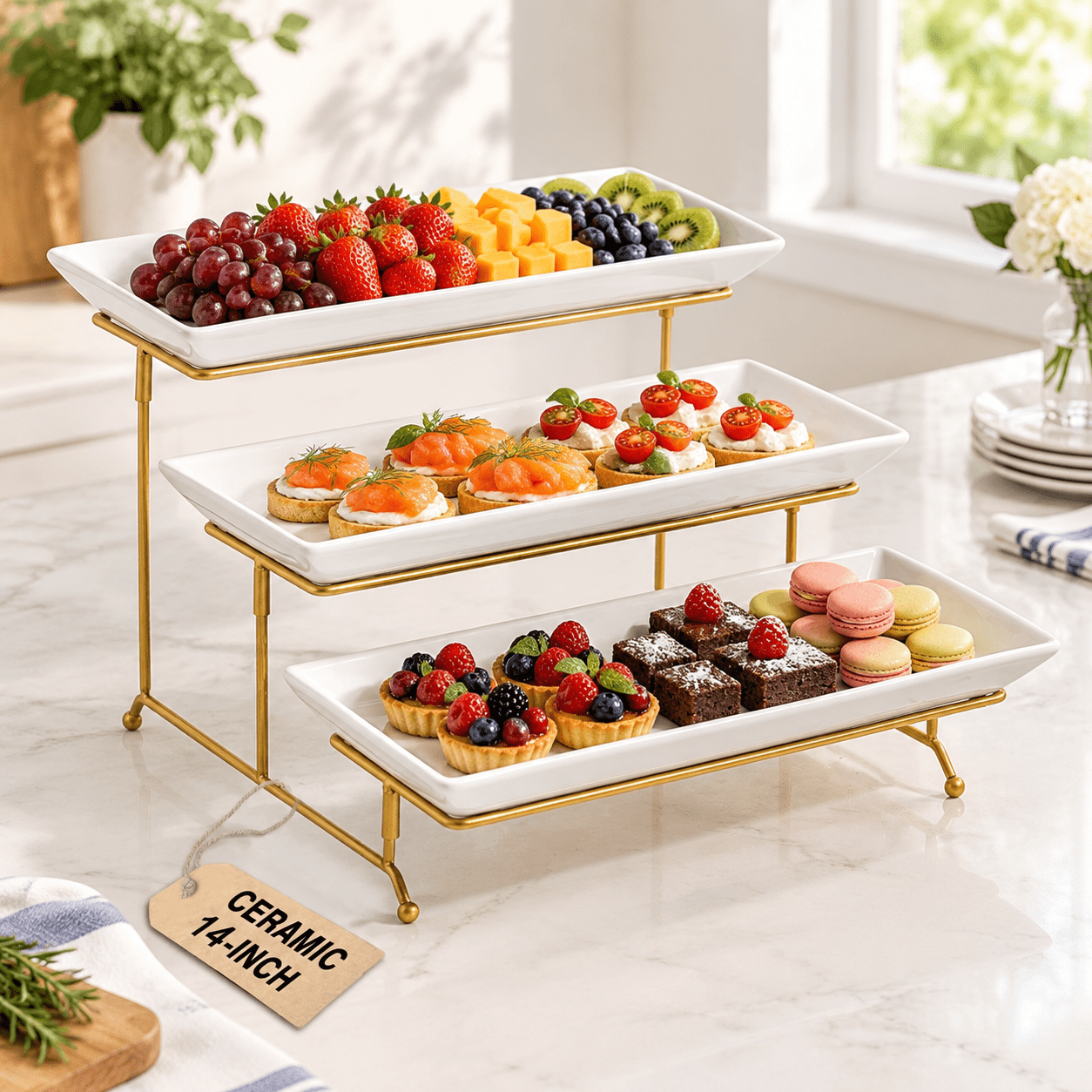 Large 3 Tier Serving Stand Porcelain Tiered Trays For Party - Walmart.com