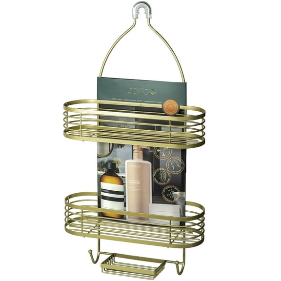 Acento 3-Tier Hanging Shower Caddy with Suction Cups, Non-Slip Neck, Bathroom Organizer, Gold