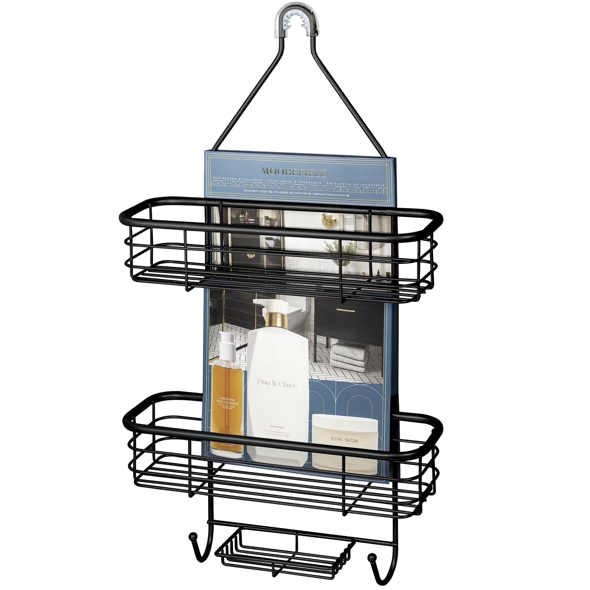 Moorefield 3-Tier Hanging Shower Caddy with Suction Cups, Non-Slip Neck, Bathroom Organizer, Matte Black