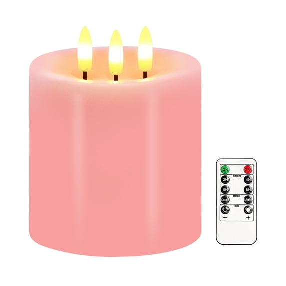 Large 3 Wick Flameless Candles, 4"x4" Flickering Flameless Candles with Remote & Timer, Dimmable Real Wax LED Candles Battery Operated, Electric Pillar Candles for Home Xmas Wedding Decor