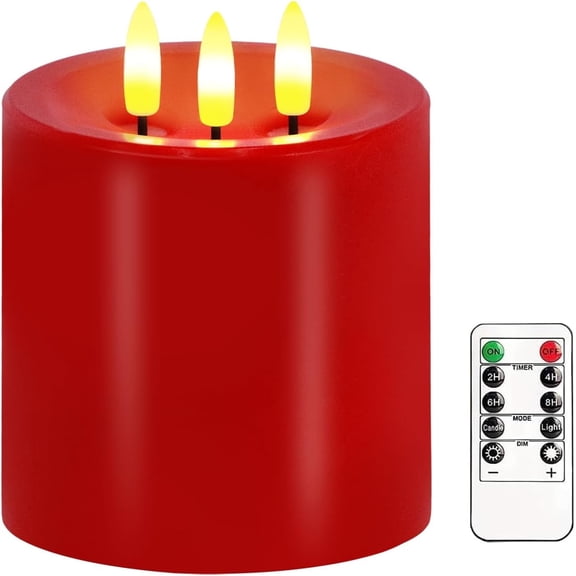 Large 3 Wick Flameless Candles, 4"x4" Flickering Flameless Candles with Remote & Timer, Dimmable Real Wax LED Candles Battery Operated, Electric Pillar Candles for Home Xmas Decor