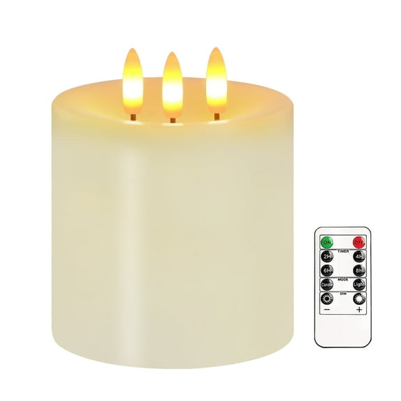 Large 3 Wick Flameless Candles, 4"x4" Flickering Flameless Candles with Remote & Timer, Dimmable Real Wax LED Candles Battery Operated, Electric Pillar Candles for Home Wedding Christmas Decor