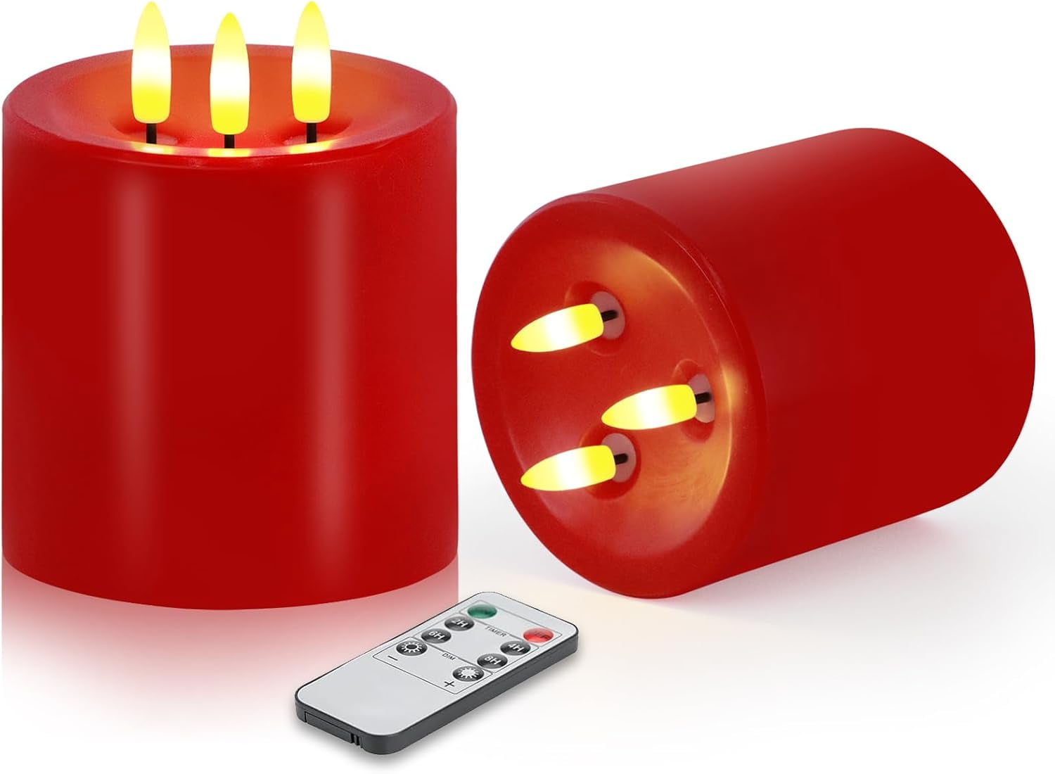 Large 3 Wick Flameless Candles Set of 2,  4"x4" Flickering Flameless Candles with Remote & Timer, Dimmable Real Wax LED Candles Battery Operated, Electric Pillar Candles for Home Xmas Decor
