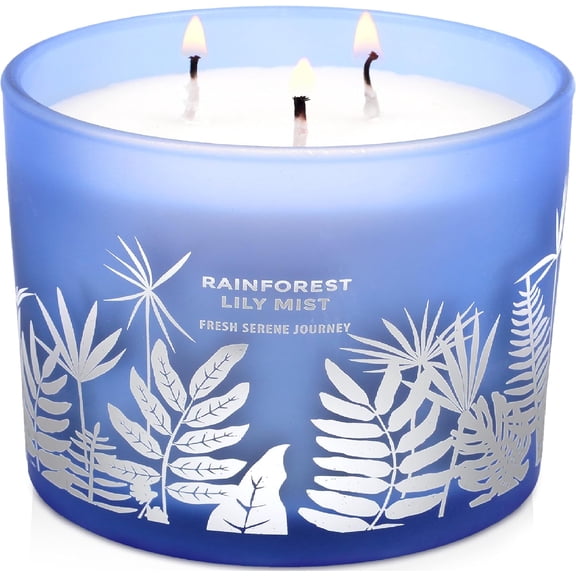 Large 3-Wick Soy Candle 14.5oz | Rainforest Lily Mist Scented Candle | Fresh Floral Aromatherapy Candle | Slow & Clean Burning | Luxury Relaxation Gift for Women and Men