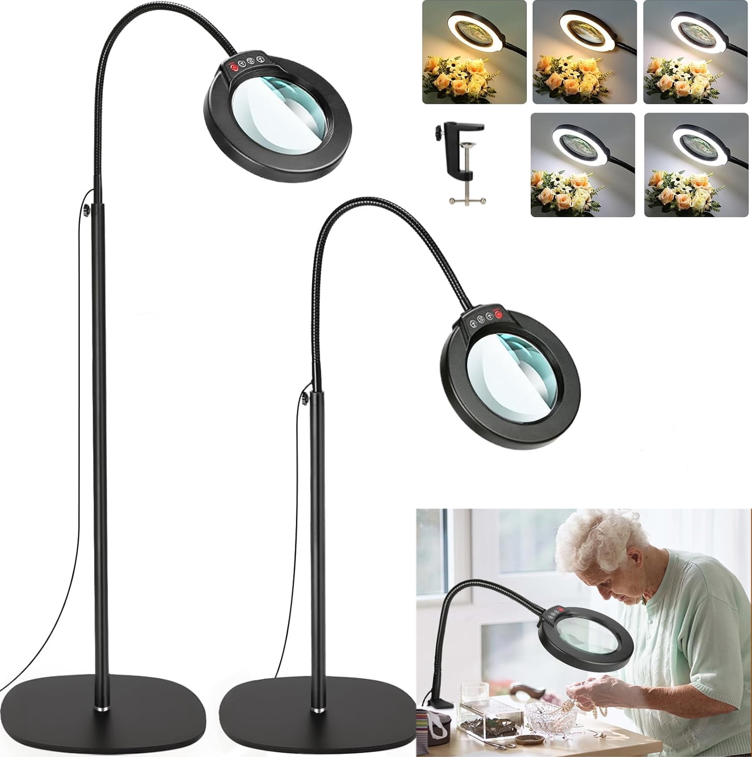Large 3-in-1 Magnifying Glass with Light and Stand,5 Color Modes ...