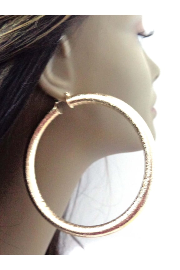 Large 3 inch Hoop Earrings Round Tube Frosted Gold Hoop Earrings