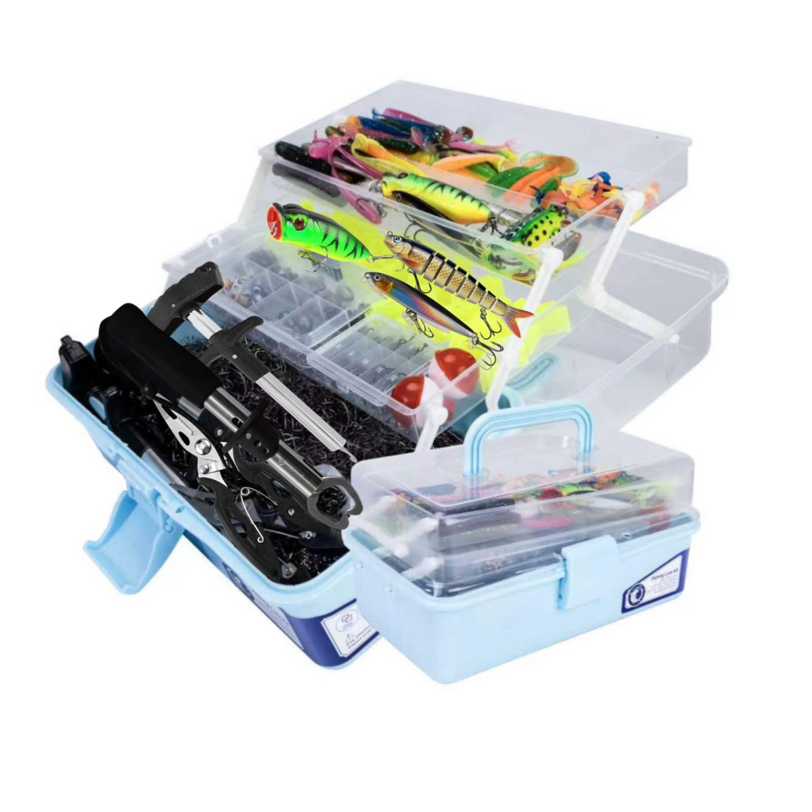 Large 3-layer Fishing Tackle Box With Included 450 Lures Kit-contains Pliers  Crankbait Hooks Weights & Accessories Freshwater Bass Gear For Men