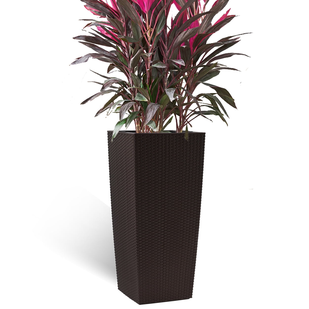 Large 30 Inch Tall Self-Watering Planter with Drainage Holes and Water Level Monitor for Indoor Outdoor Plants in Garden, Patio, Porch, Backyard, Brown