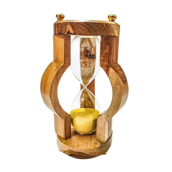Large 30 Min Wooden Hourglass Sand Timer with Yellow Sand, Vintage Handmade Gift
