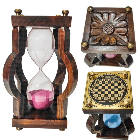 Large 30 Min Wooden Hourglass Sand Timer with Yellow & Vintage Handmade Antique