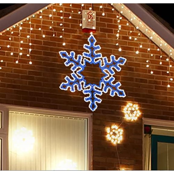 [Large 30"x26" Twinkle 492 LED Snowflake Neon Motif Super-Bright White and Blue LEDs Outdoor Christmas Decoration with 11 Functions and Timer Waterproof for Outdoor Home Party Wall Hanging