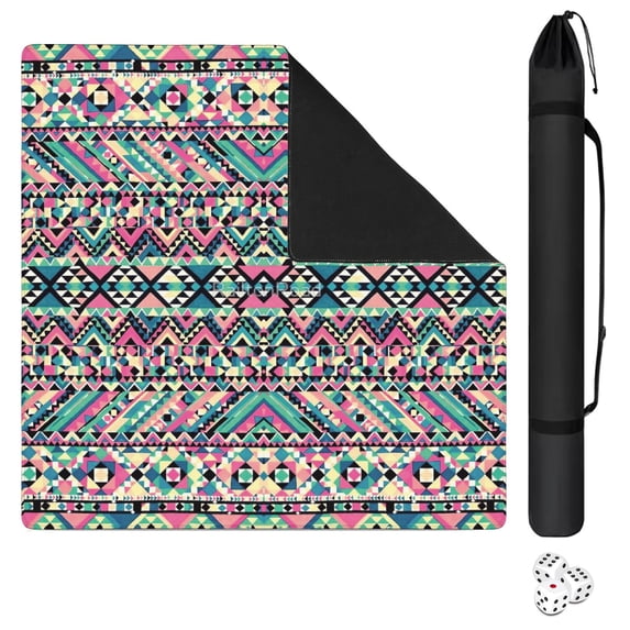 Large 31.5 Inch Boho Mahjong Mat, Anti-Slip Rubber Table Pad with Noise Reduction for Tiles, Multi-Use Mat for Card Games Board Games and Game Room Decor
