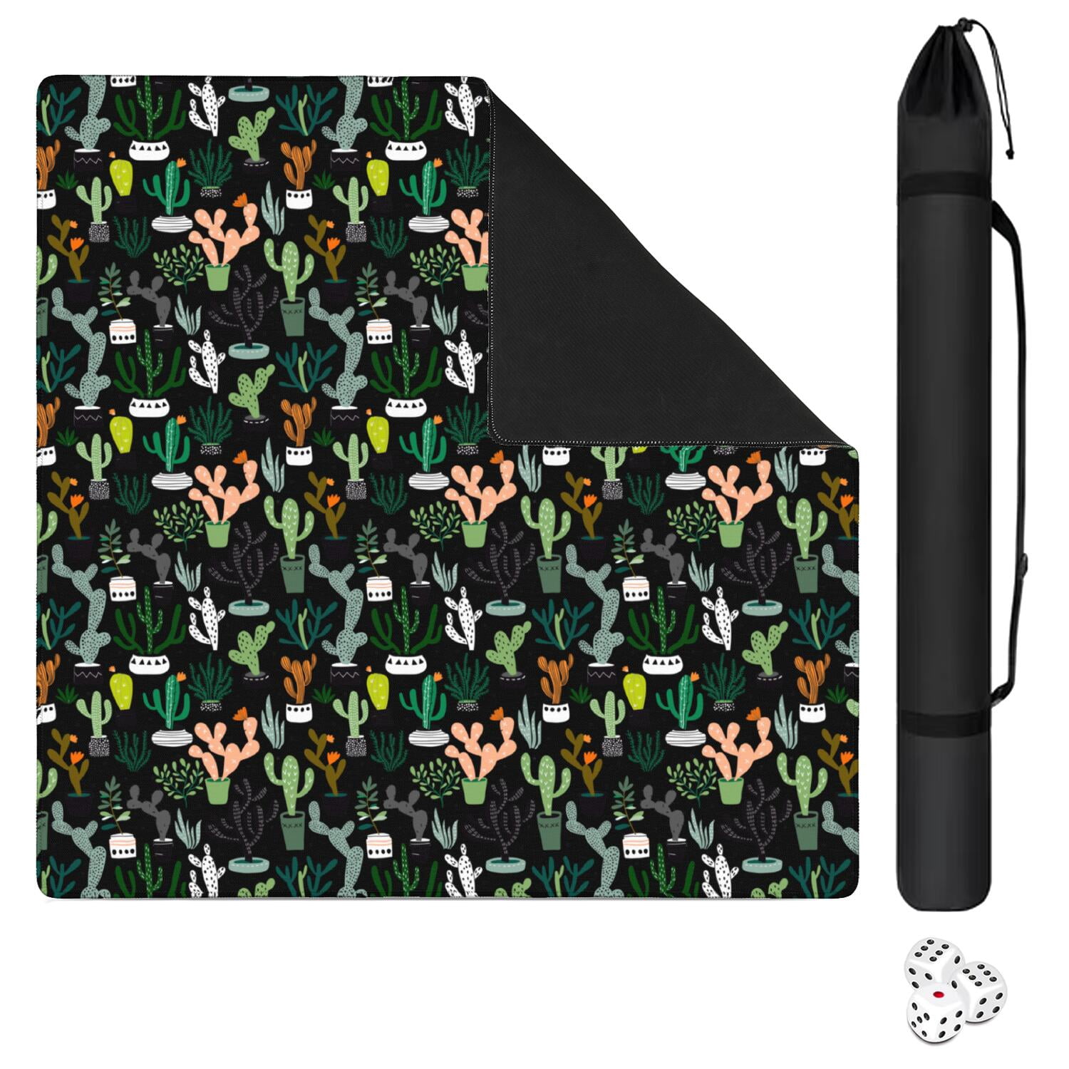 Large 31.5x31.5 Inch Plants Design Game Mat Crafted from Durable Rubber Featuring Anti-Slip Surface and Noise Dampening Properties for Mahjong Card Games