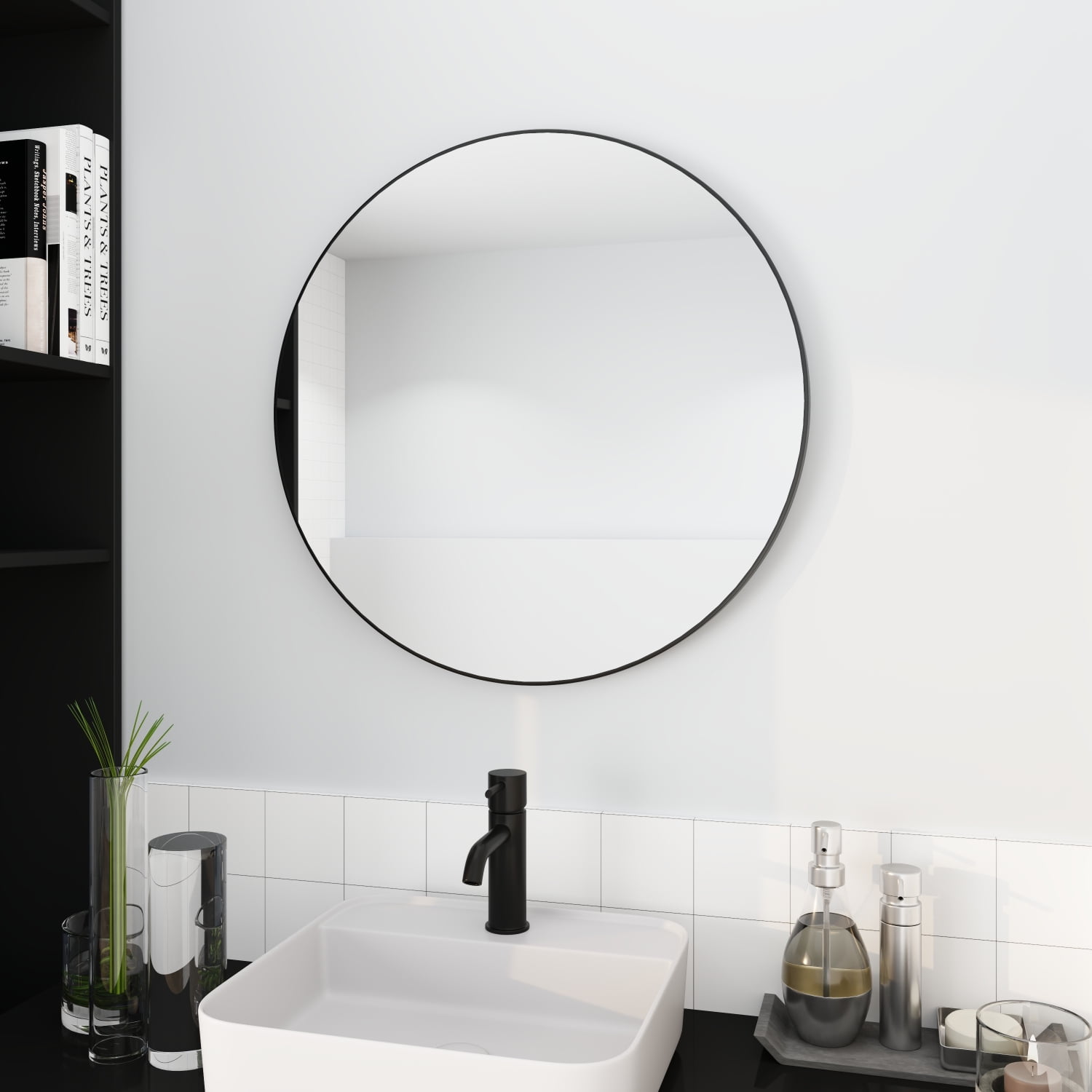 Large 32 x 32 Inch Stylish Black Aluminum Frame Bathroom Mirror
