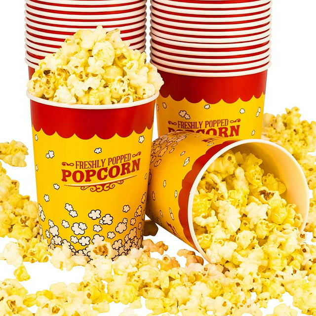 Large 32oz Paper Popcorn Buckets (25 Count) Disposable Vintage Container by Stock Your Home