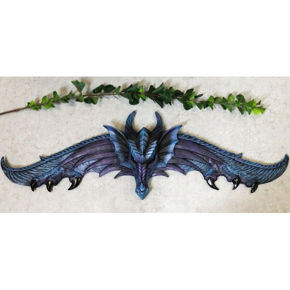 Large 34.25"L Fantasy Midnight Overwatch Dragon With Open Wings 3D Wall Plaque