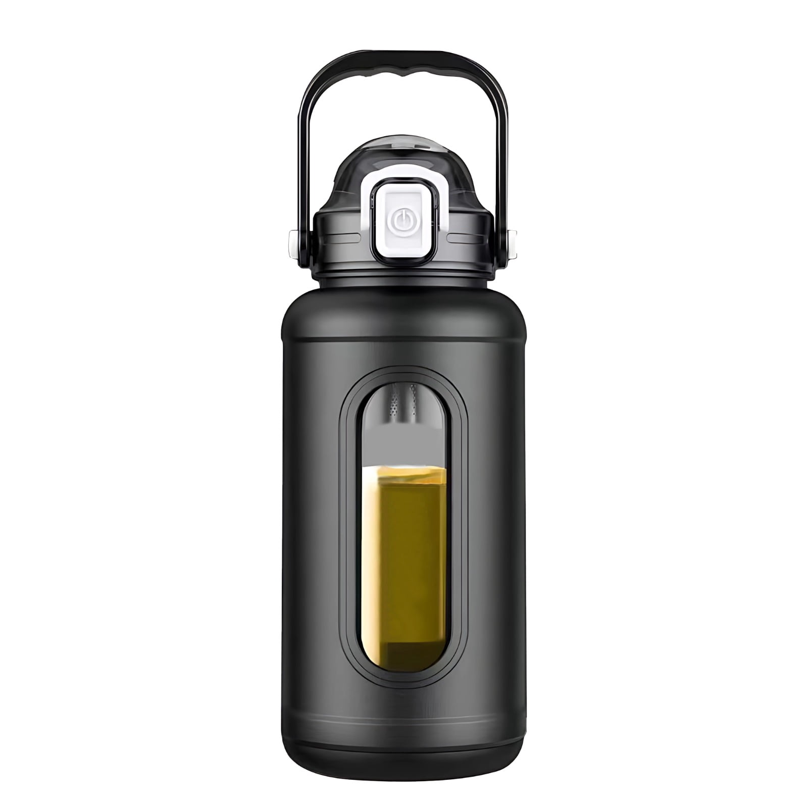 Large 34 oz (1000 mL) Glass Water Bottle, Shatter-Resistant Design, with Silicone Sleeve, Black, Dual-Purpose Straw and Spout, Ideal for Outdoor Adventures