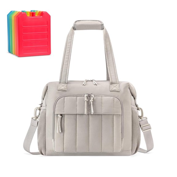 Large 35-Can Puffer Cooler Bag Set with 5 Slim Ice Packs, Lightweight Leakproof Ice Chest Bundle