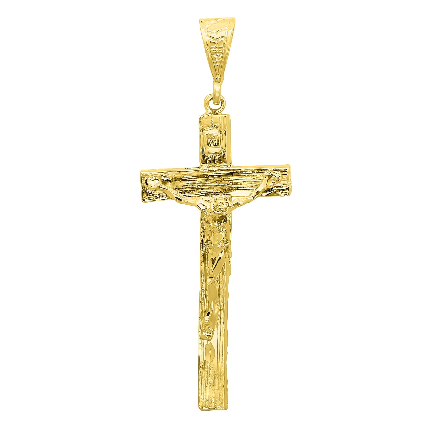 Large Wood Textured Crucifix Pendant – 36.5mm X 7.2 Cm, 14k Gold Plated, With Microfiber Cloth - View #6