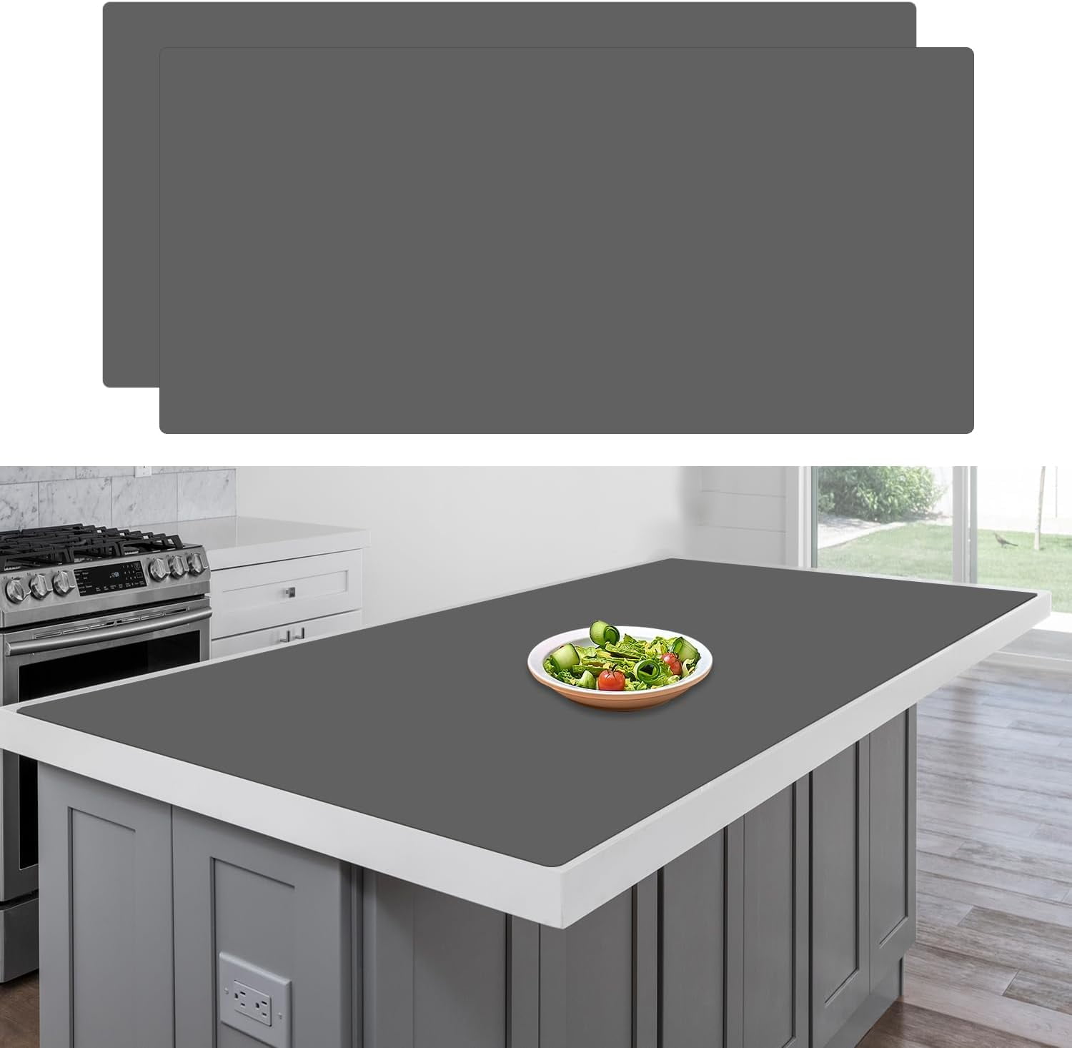 Large 36"x24" Silicone Mats for Kitchen Counter, Heat-Resistant Non-Slip Countertop Protector and Waterproof Craft Mat, 2-Pack (Semitransparent)