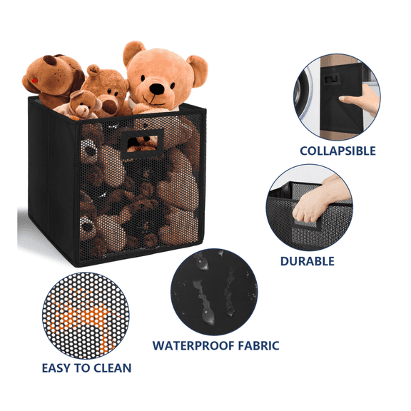 Large 36L Foldable Fabric Mesh Storage Cube, 13-inch Square Storage Organizer Basket for Cube Shelf, Closet, Cabinet Organization,Black