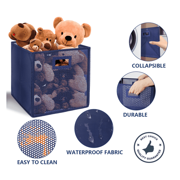 Large 36l Foldable Fabric Mesh Storage Cube, 13 inch Square Storage Organizer Basket for Cube Shelf, Closet, Cabinet Organization,Blue