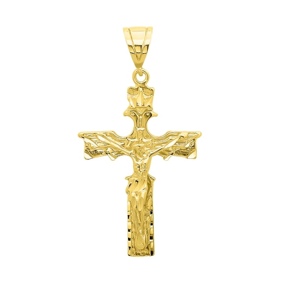 Large 14 Gold Heavy Plated Crowned Eagle Crucifix Pendant + 30" 4mm Figaro Chain Necklace Set