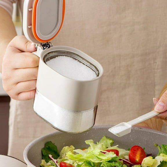 Large 380ml Glass Spice Jars With Flapper Lids & Two Measuring Spoons, Dishwasher-Safe Airtight Containers For Kitchen Pantry Organization(White),Ccwuwei