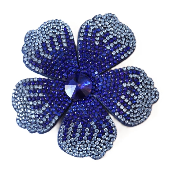 Large 3D Blue Crystal Rhinestone Flower Applique