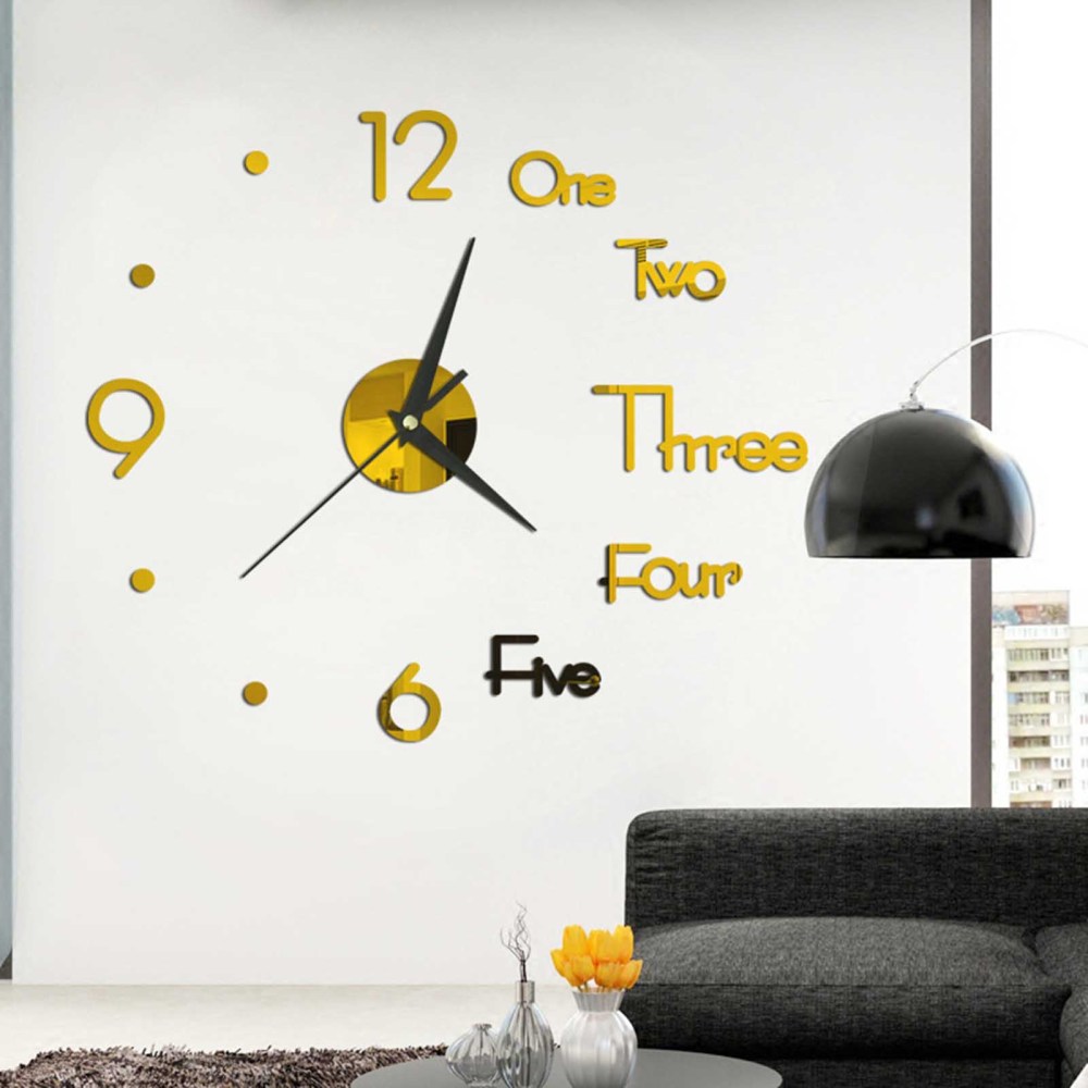 Large 3D Frameless Wall Clock Numbers Letters DIY Stickers Mute Acrylic