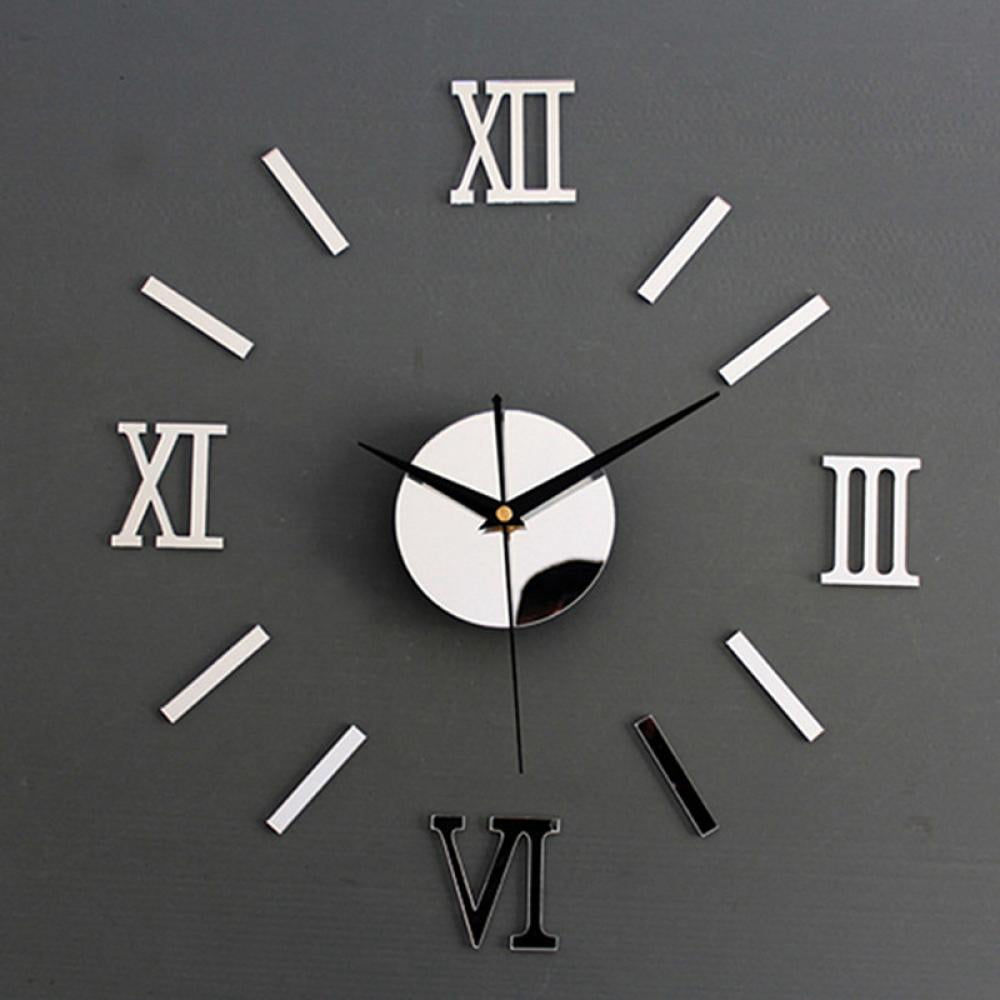Large 3D Frameless Wall Clock Stickers,DIY Roman Numerals Clock Movable ...