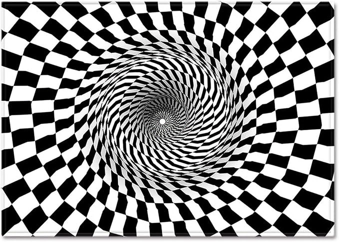 Large 3D Optical Illusion Rug Black And White Plaid Dazzled Vortex