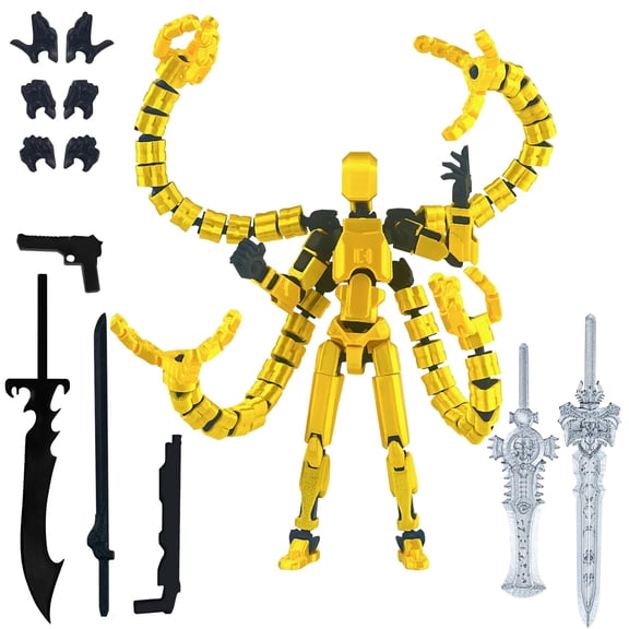 Large 3D Printed Multi Armed Action Figure Articulated Robot Doll Posable Mannequin for Desktop Decoration and Collectible Display Fluorescence Yellow