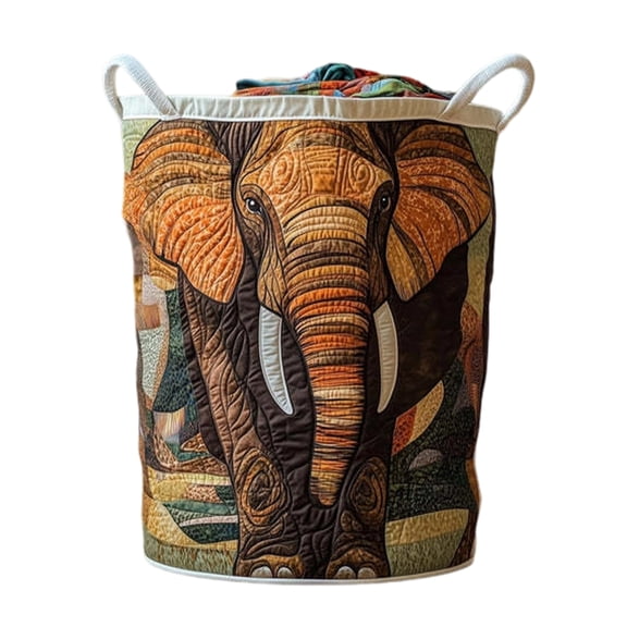 Large 3D Quilted Round Laundry Basket – Heavy Duty Fabric Storage Bin for Family Laundry (Size L, Pattern D)