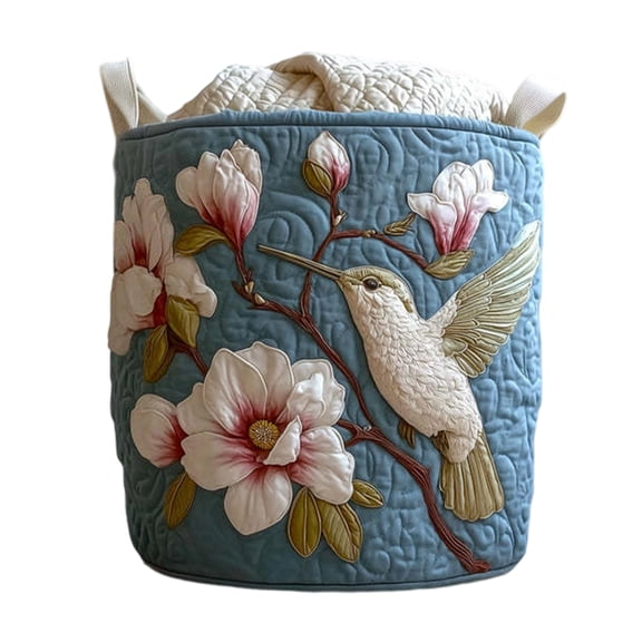 Large 3D Quilted Round Laundry Basket – Heavy Duty Fabric Storage Bin for Family Laundry (Size L, Pattern E)