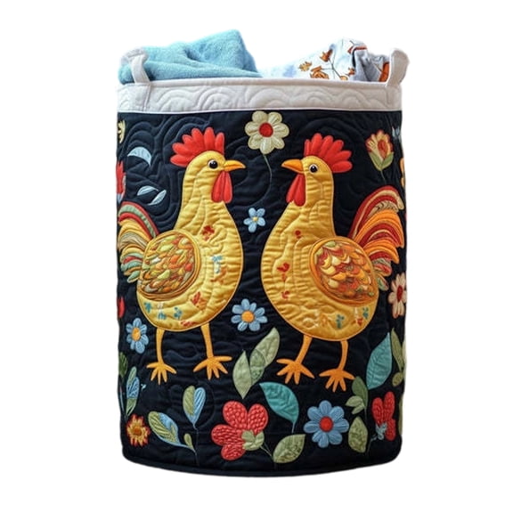 Large 3D Quilted Round Laundry Basket – Heavy Duty Fabric Storage Bin for Family Laundry (Size L, Pattern V)