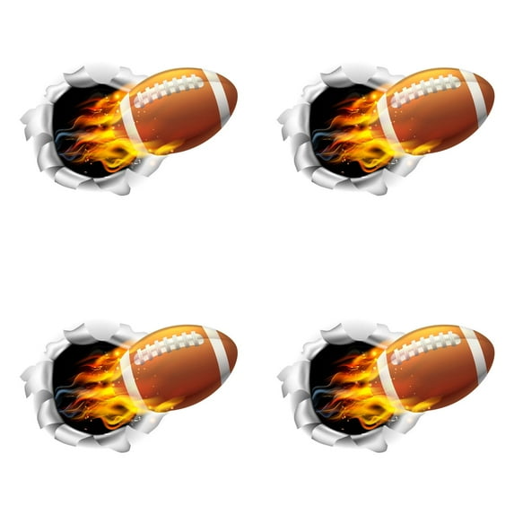 Large 3D Wall Decal 3D Football Wall Sticker Rugby Decals for Boys Room Break Through Image Wallpaper Sport Posters Wall Art Decor for Boys and Kids Bedroom 4PCS