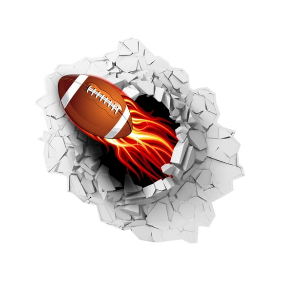 Large 3D Wall Decal 3D Football Wall Sticker Rugby Decals for Boys Room Break Through Image Wallpaper Sport Posters Wall Art Decor for Boys and Kids Bedroom