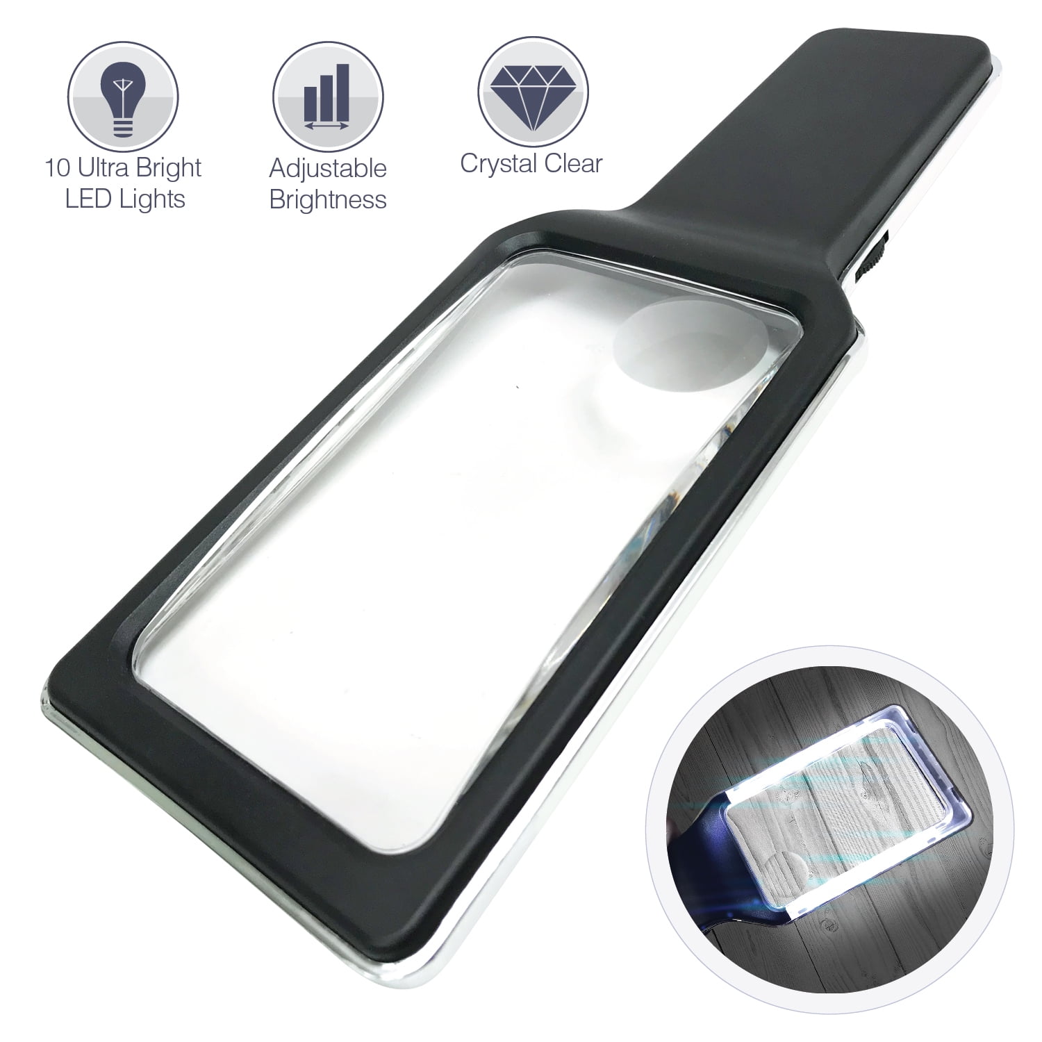 TSV Handheld Lighted Magnifier, 25X 10X Luminated Magnifier, 9 LED Lighted Magnifying  Glass for Reading Books, Newspapers, Magazines, Maps, Prescription  Medications 
