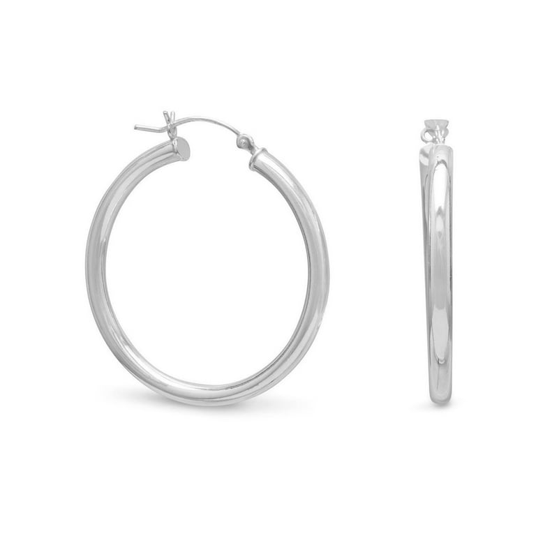 Medium Small 3mm x 20mm Round Tube Sterling Silver Hoop Earrings Medium Small 3mm x 20mm Round Tube Sterling Silver Hoop Earrings