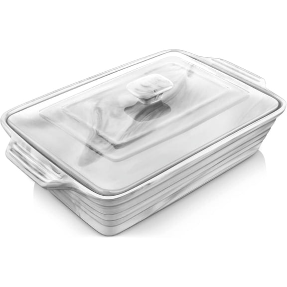 Large 4.4 Quart Ceramic Casserole Dish with Lid, 13 x 9 Inches, Marble Grey Bestseling