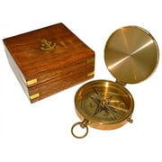 Large 4 Brass Compass with Rosewood Storage Box, Fully Functional Nautical Pirate Cosplay Costume Decoration