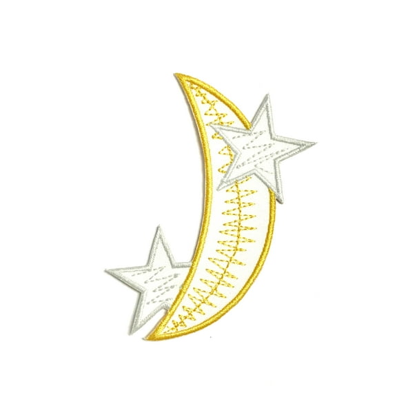 Large 4" Crescent Moon and Stars - Celestial - Iron on Applique/Embroidered Patch