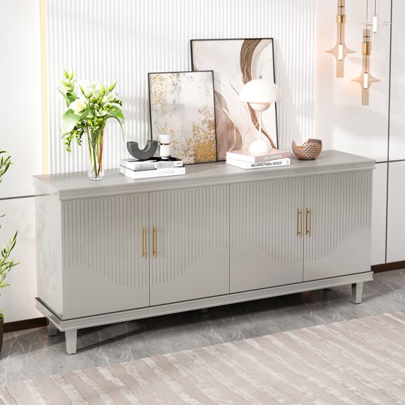 Large 4-Door Storage Cabinet | For Multiple Room Applications | MDF and Solid Wood Combination | Reasonable Load Capacity and Adjustable Shelves